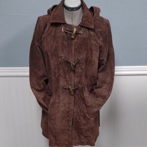 Brown Mid-Length Trench Coat with Hood